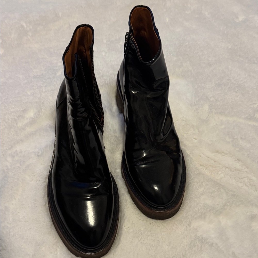 Dries Van Noten Ankle Boots Black Patent Zip Platform Gum Sole EU 40 US 10 - Picture 2 of 4